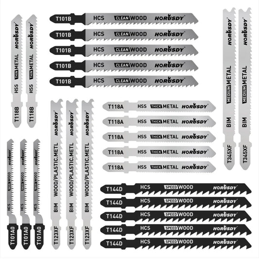 Jig Saw Blades Set 25Pc T-shank Wood Plastic Metal Sheet