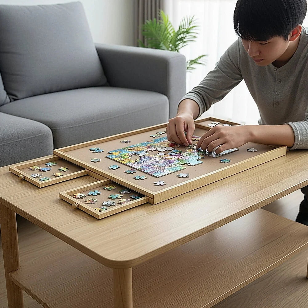 Jigsaw Puzzle Table Board Wooden Storage Tray for Adults