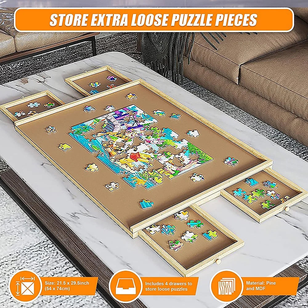 Jigsaw Puzzle Table Board Wooden Storage Tray for Adults