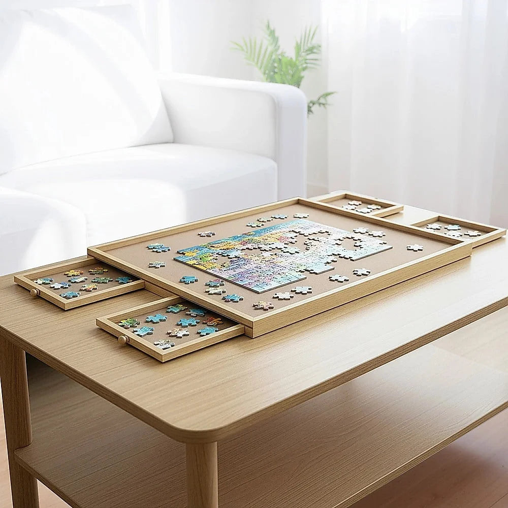 Jigsaw Puzzle Table Board Wooden Storage Tray for Adults