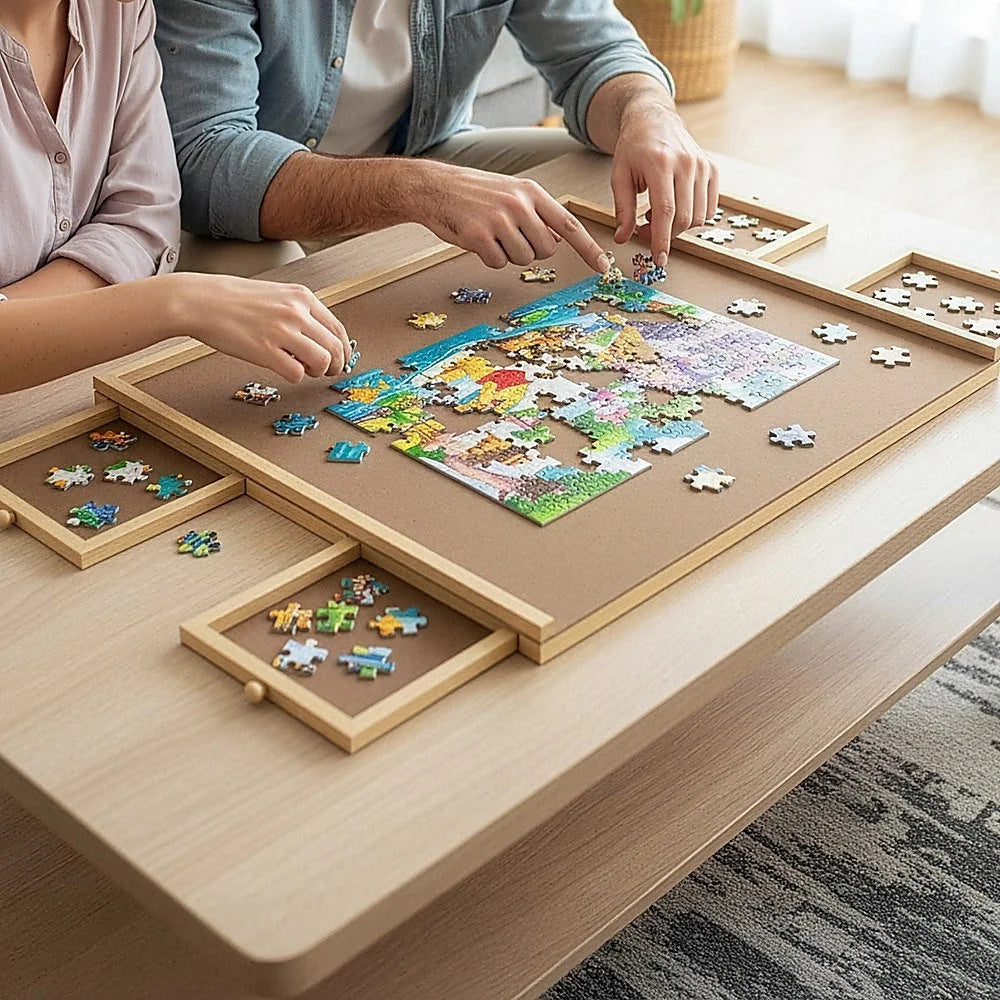 Jigsaw Puzzle Table Board Wooden Storage Tray for Adults