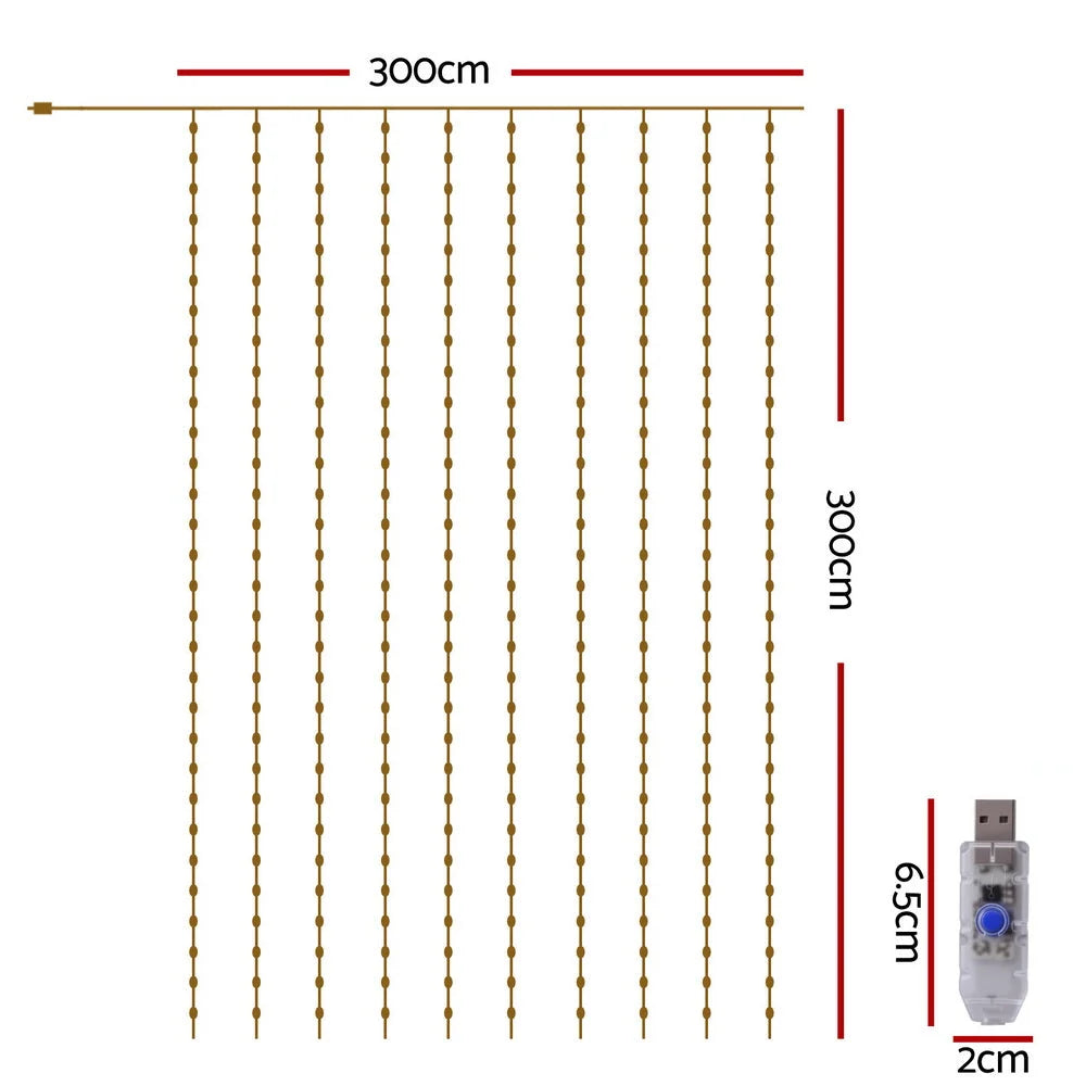 Jingle Jollys 3X3M Christmas Lights Curtain String Light