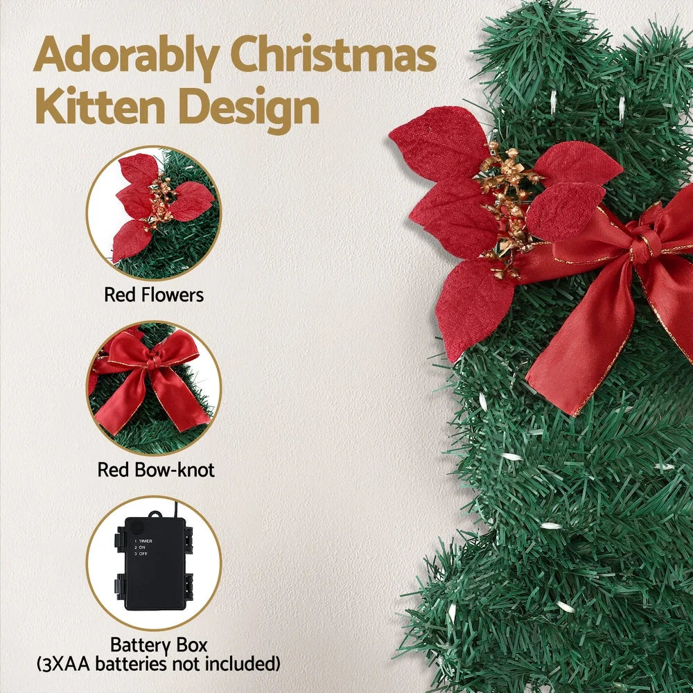 Jingle Jollys Cat Christmas Wreath Pre-lit 20 LED Xmas