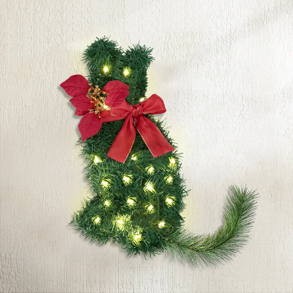 Jingle Jollys Cat Christmas Wreath Pre-lit 20 LED Xmas