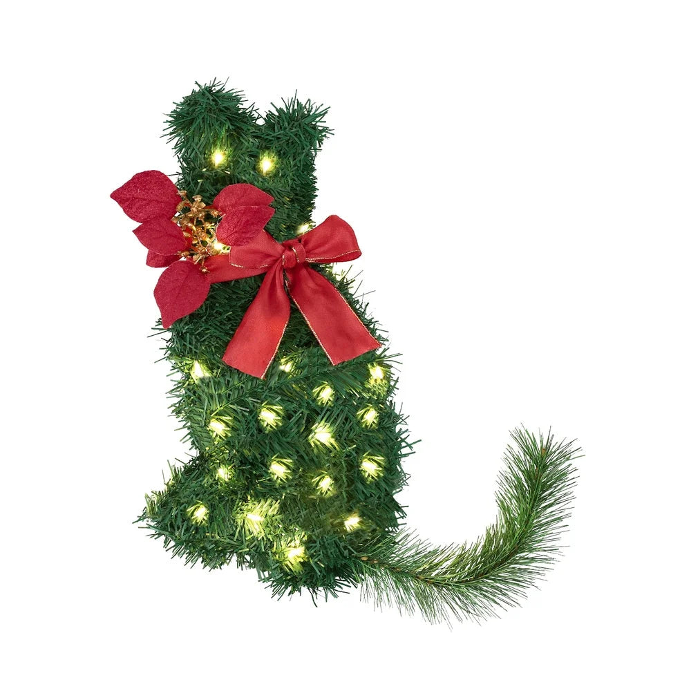Jingle Jollys Cat Christmas Wreath Pre-lit 20 LED Xmas