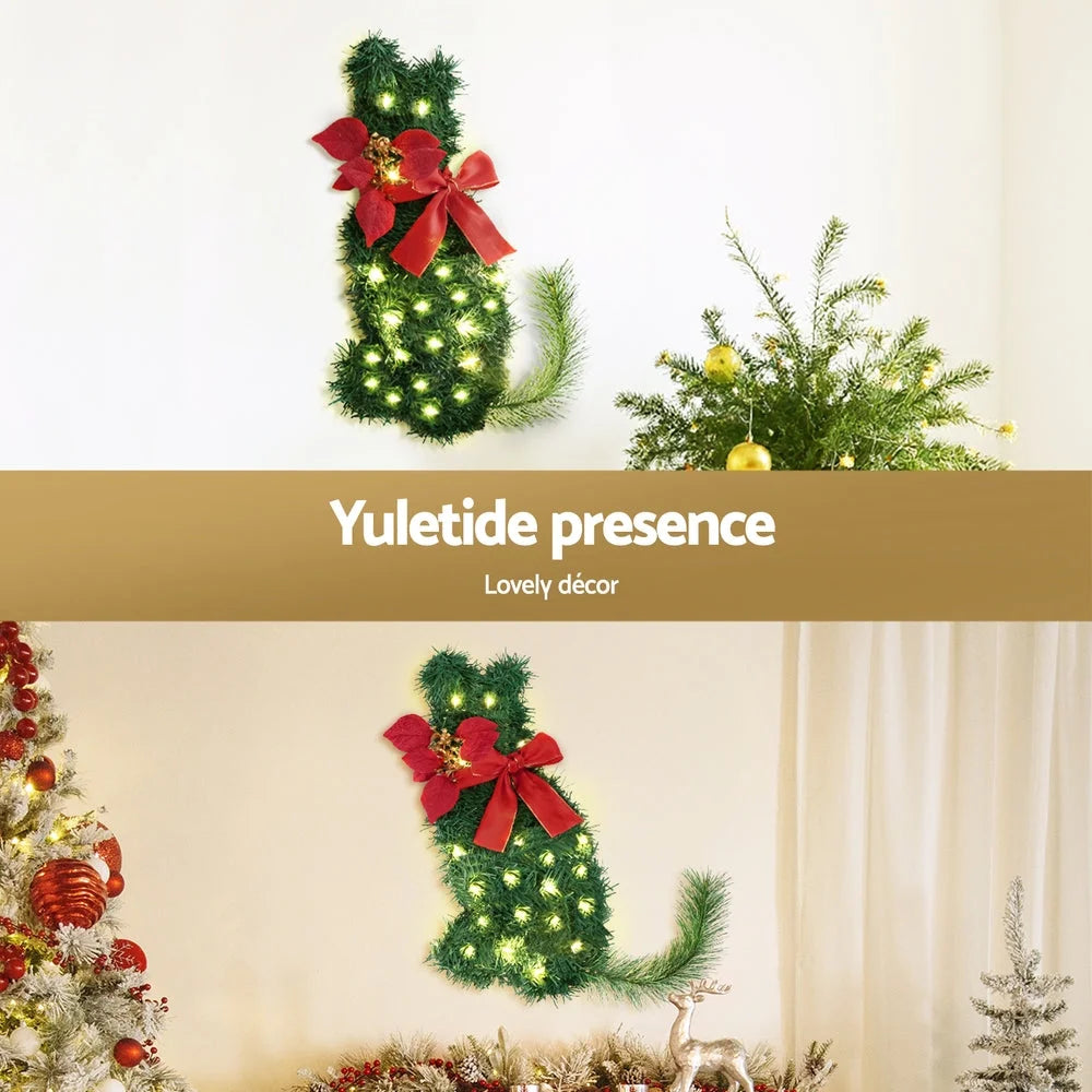 Jingle Jollys Cat Christmas Wreath Pre-lit 20 LED Xmas