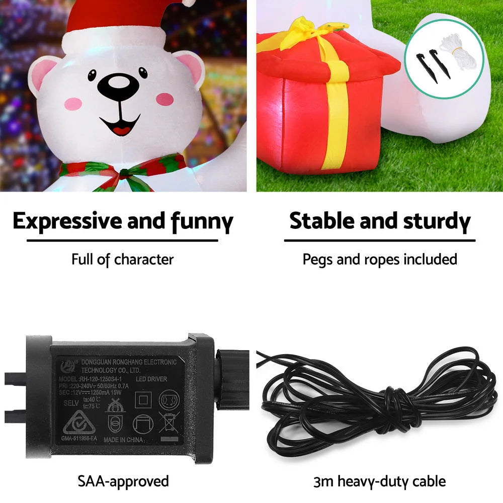Jingle Jollys Christmas Inflatable Bear 1.8M Height LED