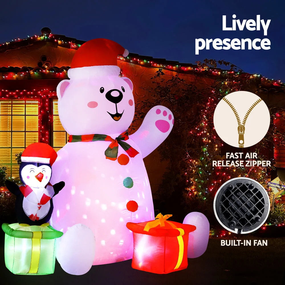 Jingle Jollys Christmas Inflatable Bear 1.8M Height LED