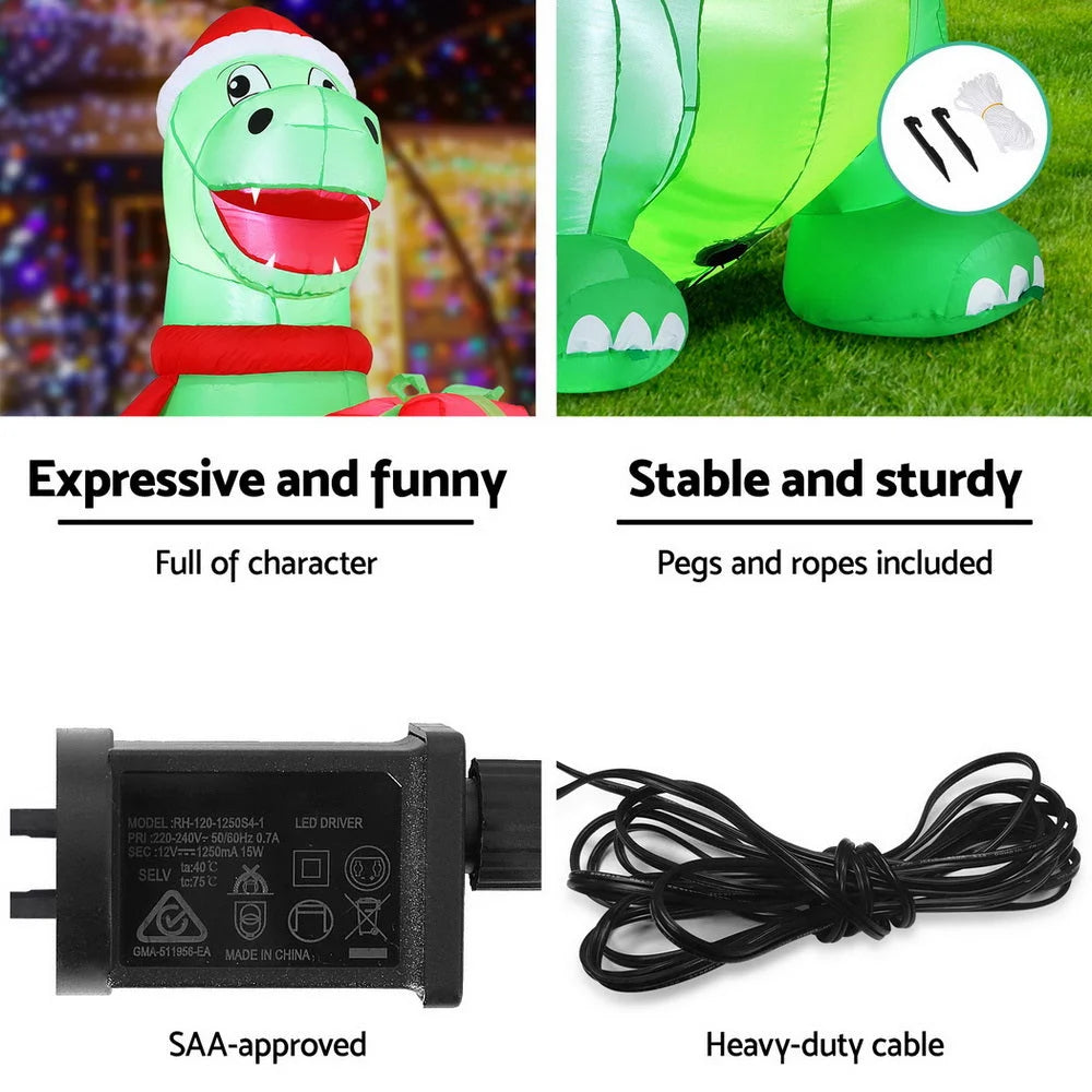 Jingle Jollys Christmas Inflatable Dinosaur 1.8M Height LED