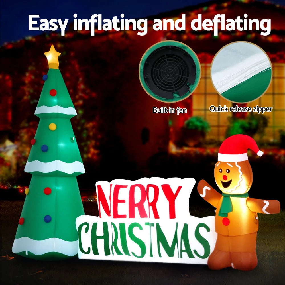Jingle Jollys Christmas Inflatable Gingerbread Man Tree LED