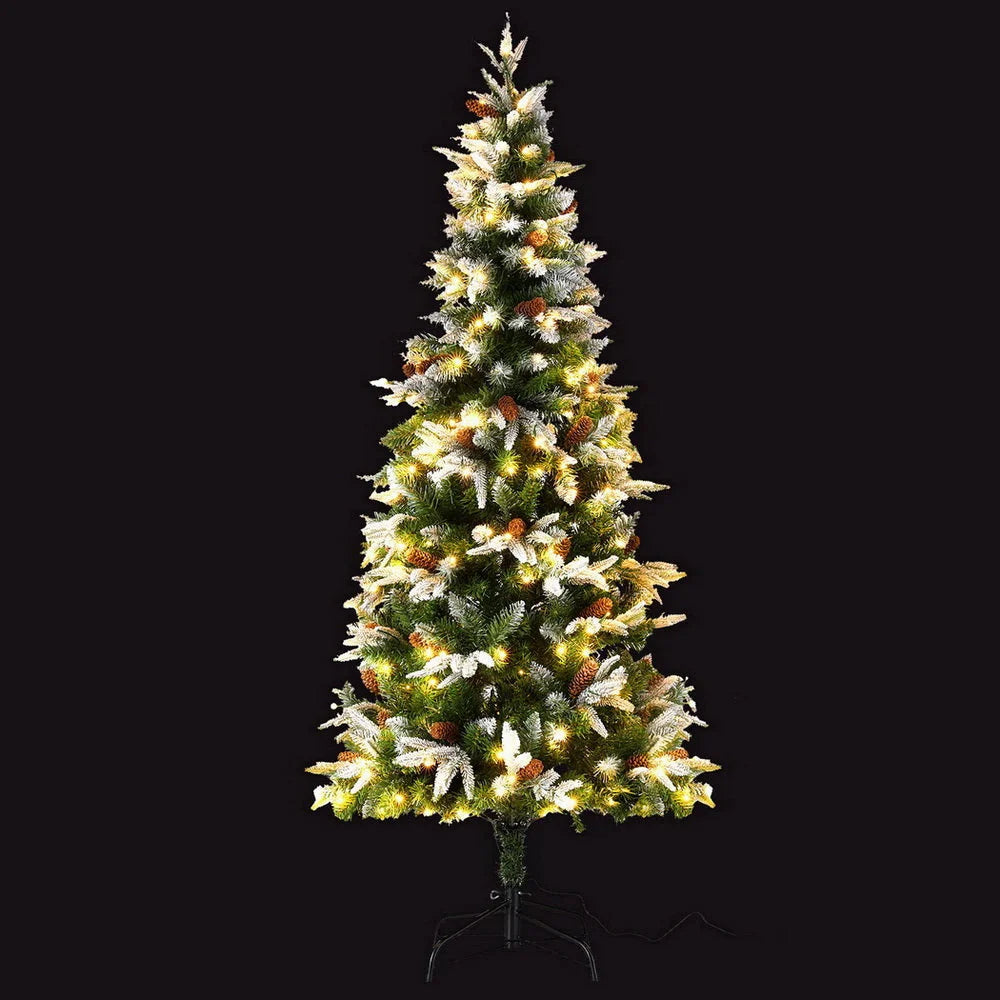 Jingle Jollys Christmas Tree 190cm Pine Cones LED Flocking