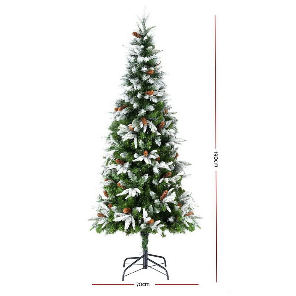 Jingle Jollys Christmas Tree 190cm Pine Cones LED Flocking