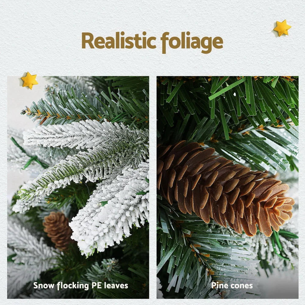 Jingle Jollys Christmas Tree 190cm Pine Cones LED Flocking
