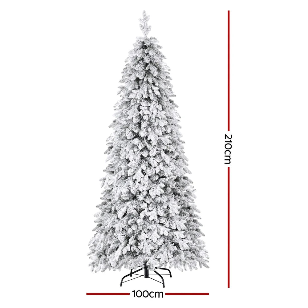 Jingle Jollys Christmas Tree 2.1m Flocking Pencil Tree LED