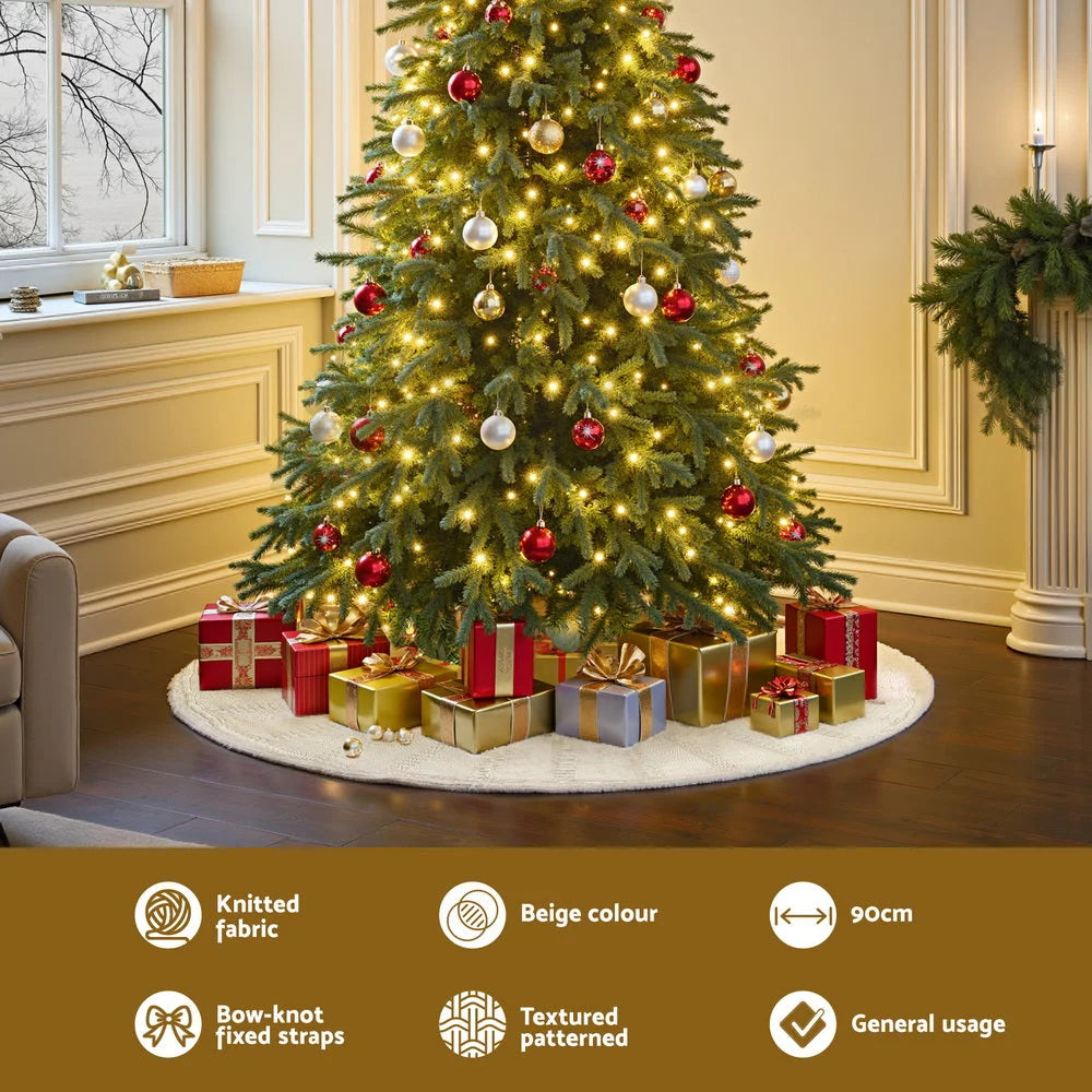 Jingle Jollys Christmas Tree Skirt 90cm Knitted Fabric Xmas