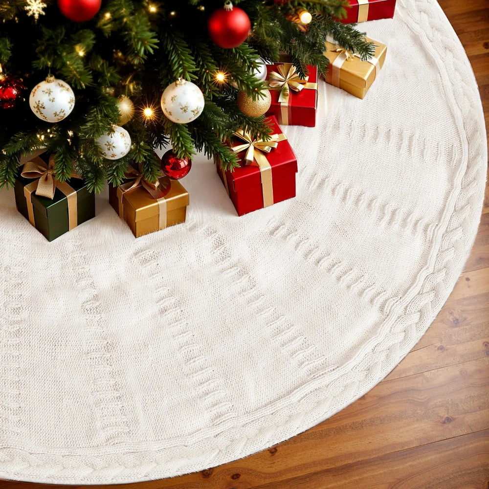 Jingle Jollys Christmas Tree Skirt 90cm Knitted Fabric Xmas