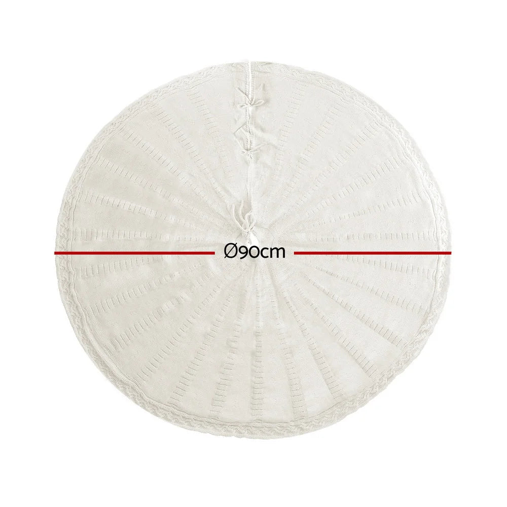 Jingle Jollys Christmas Tree Skirt 90cm Knitted Fabric Xmas