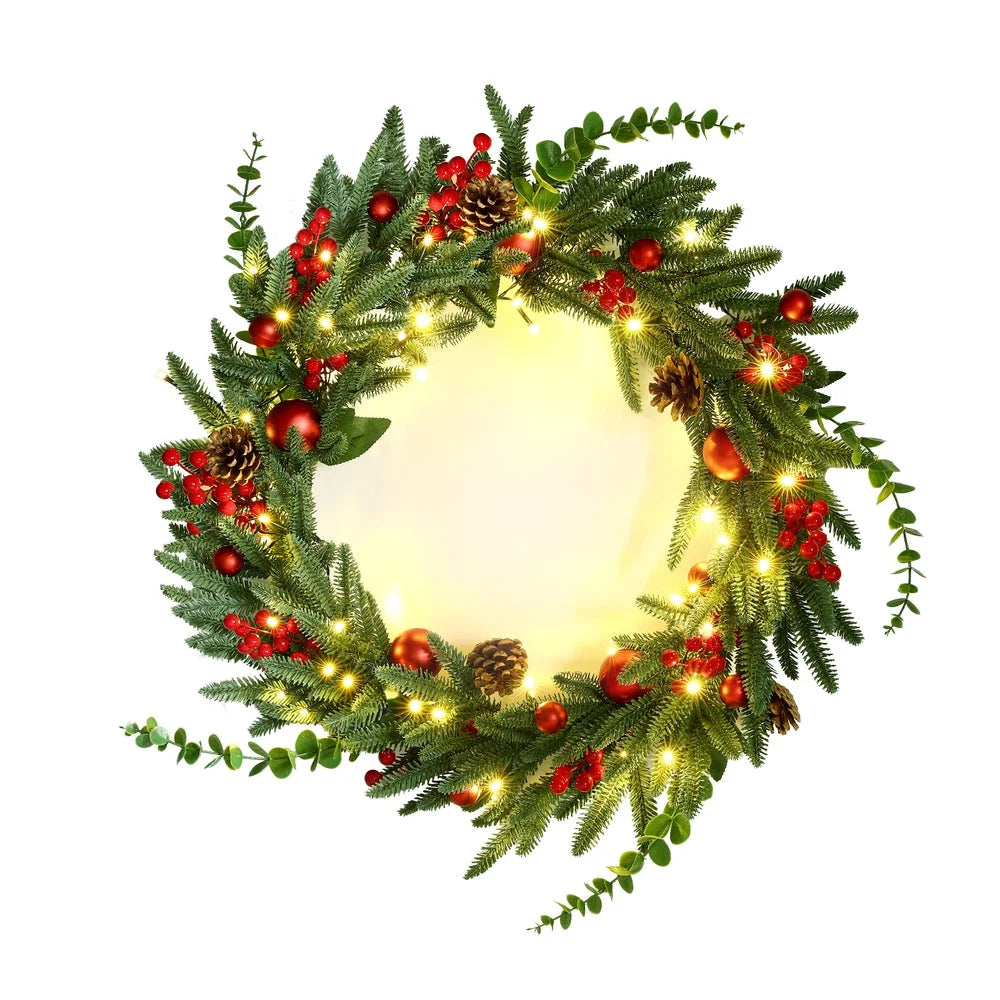 Jingle Jollys Christmas Wreath 60CM LED Garland Berries