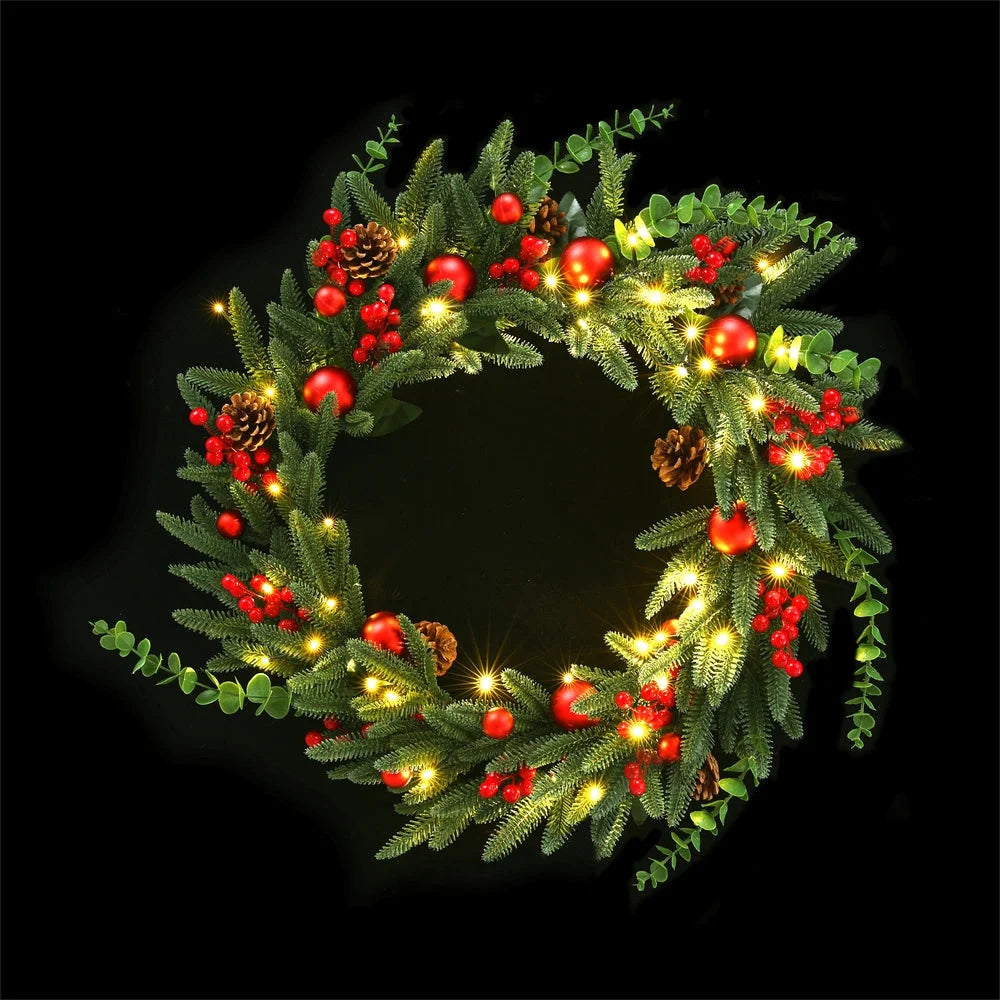 Jingle Jollys Christmas Wreath 60CM LED Garland Berries