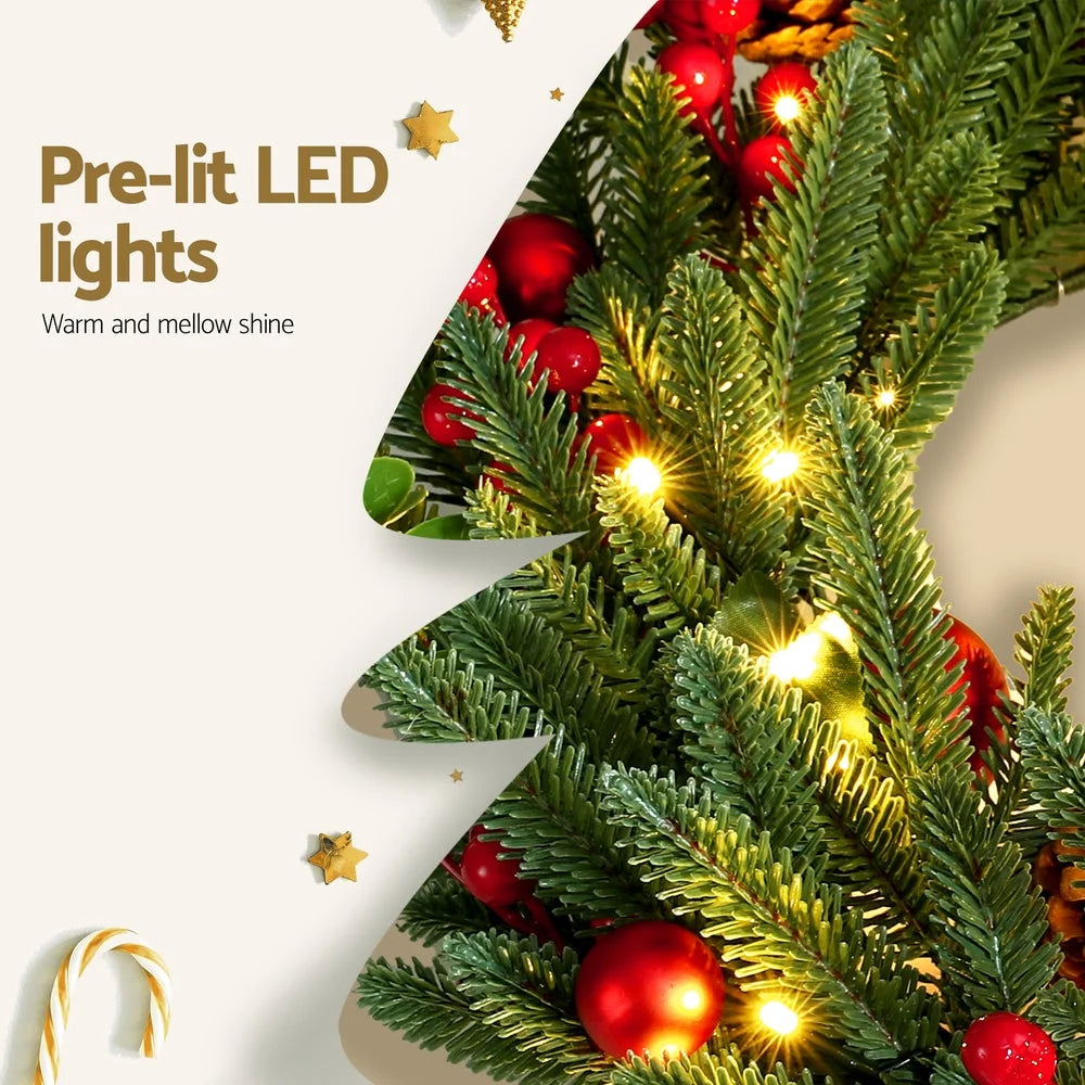 Jingle Jollys Christmas Wreath 60CM LED Garland Berries