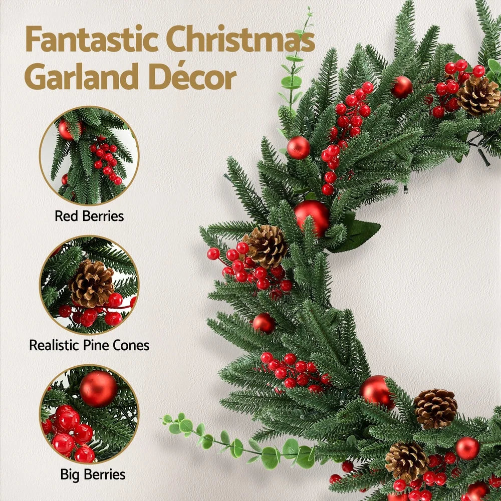 Jingle Jollys Christmas Wreath 60CM LED Garland Berries