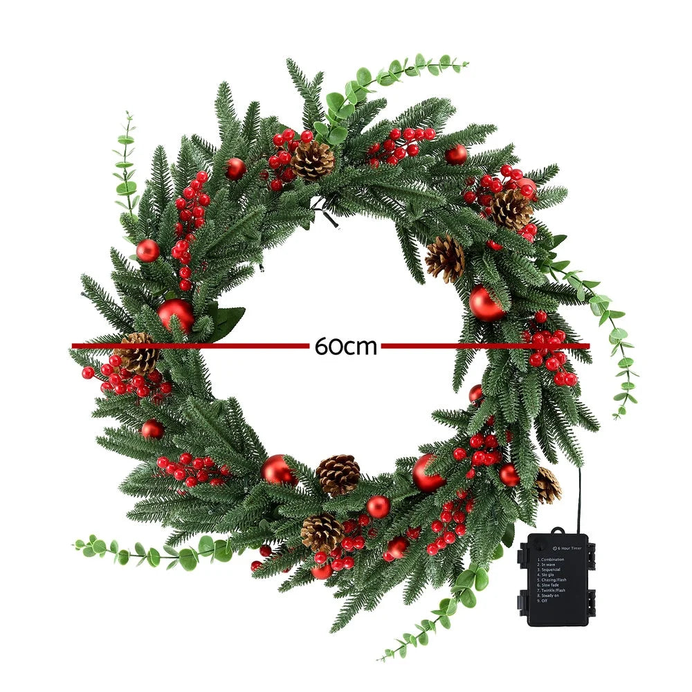 Jingle Jollys Christmas Wreath 60CM LED Garland Berries