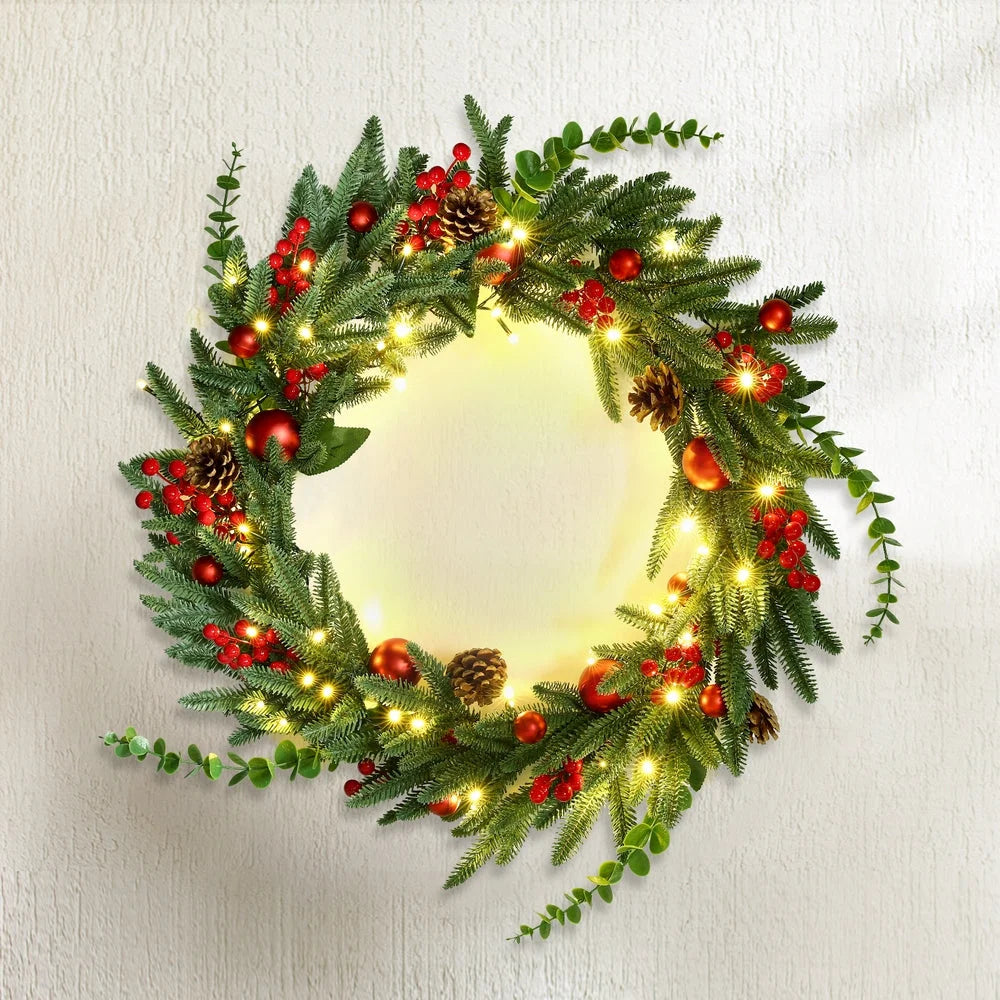 Jingle Jollys Christmas Wreath 60CM LED Garland Berries