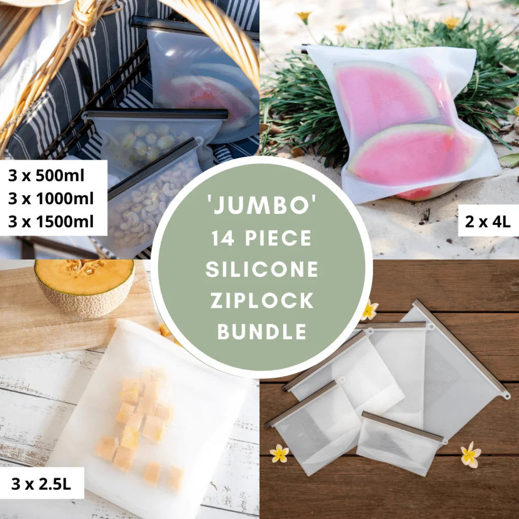 Jumbo Silicone Zip Lock Eco-Friendly Food Storage Bundle