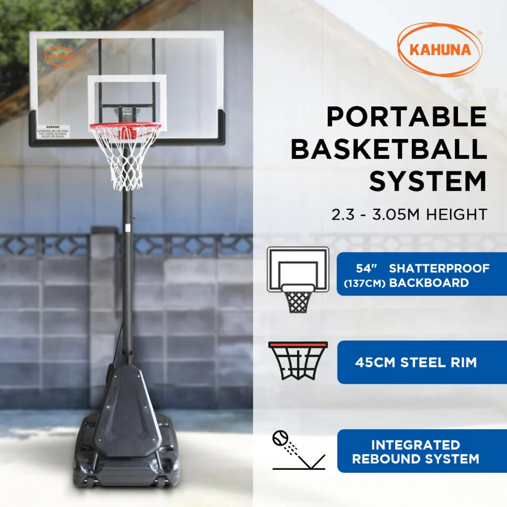 Kahuna Portable Basketball Hoop System 2.3 to 3.05m