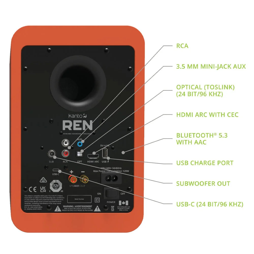 Kanto REN 200W Powered Bookshelf Speakers with HDMI ARC