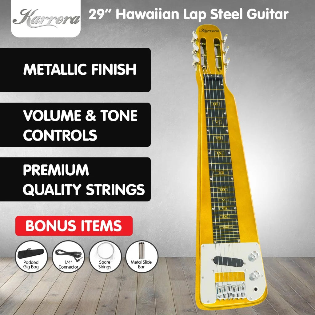 Karrera 29in 6-String Lap Steel Hawaiian Guitar - Metallic