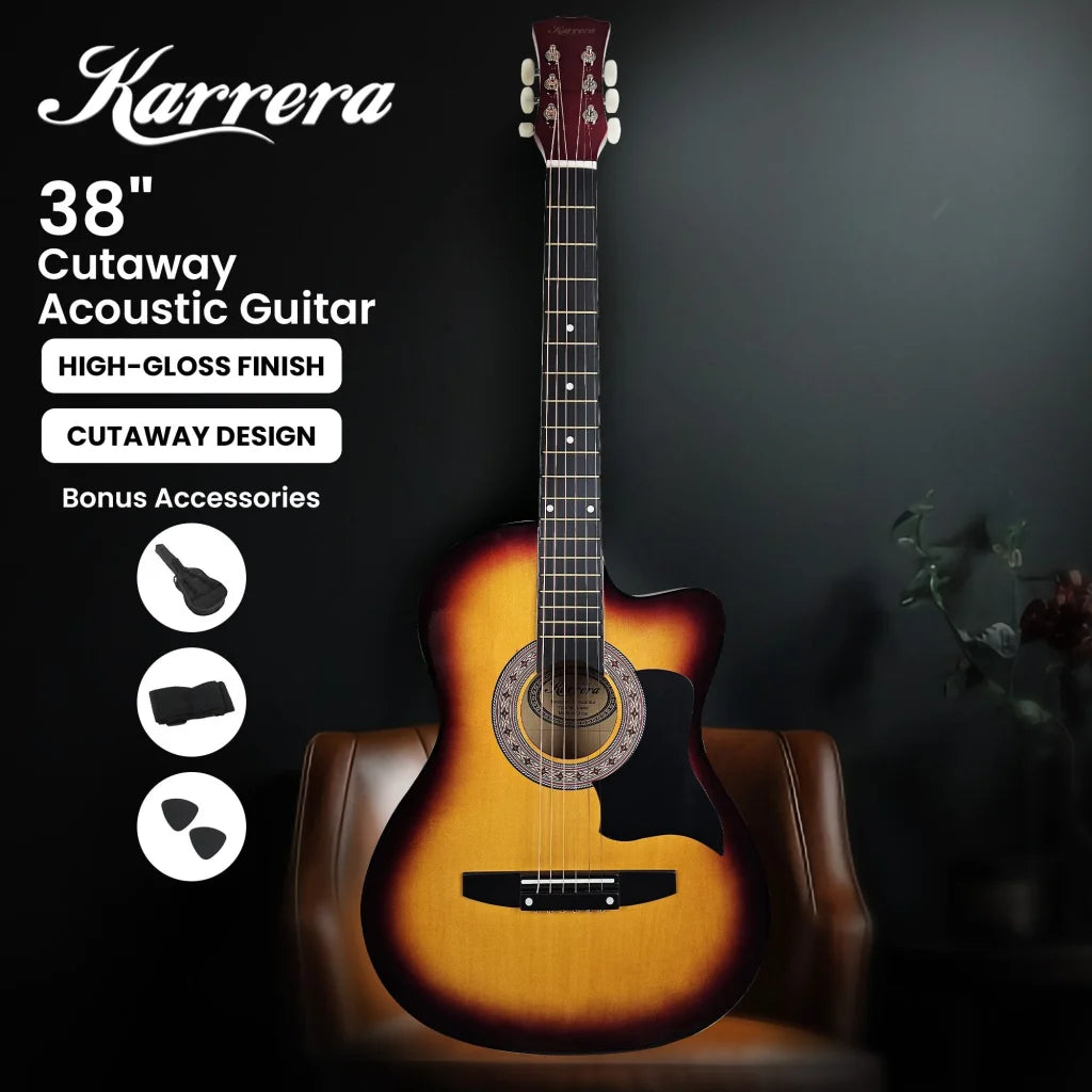 Karrera 38in Acoustic Guitar Steel Strings Carry Bag