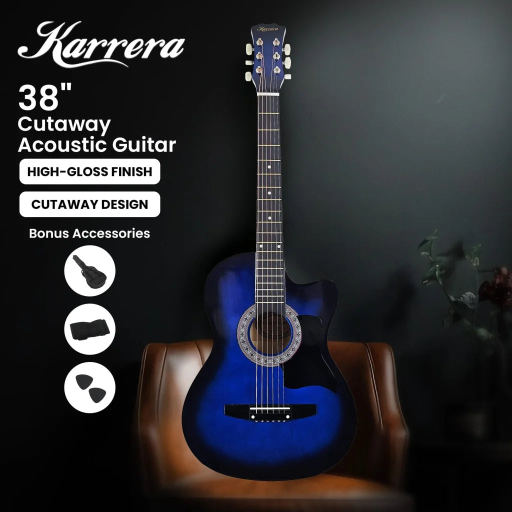 Karrera 38in Cutaway Acoustic Guitar with guitar bag - Blue