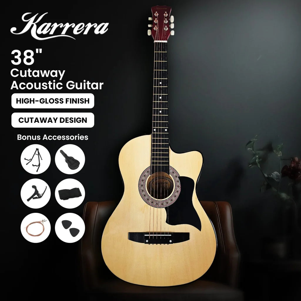 Karrera 38in Pro Cutaway Acoustic Guitar with guitar bag