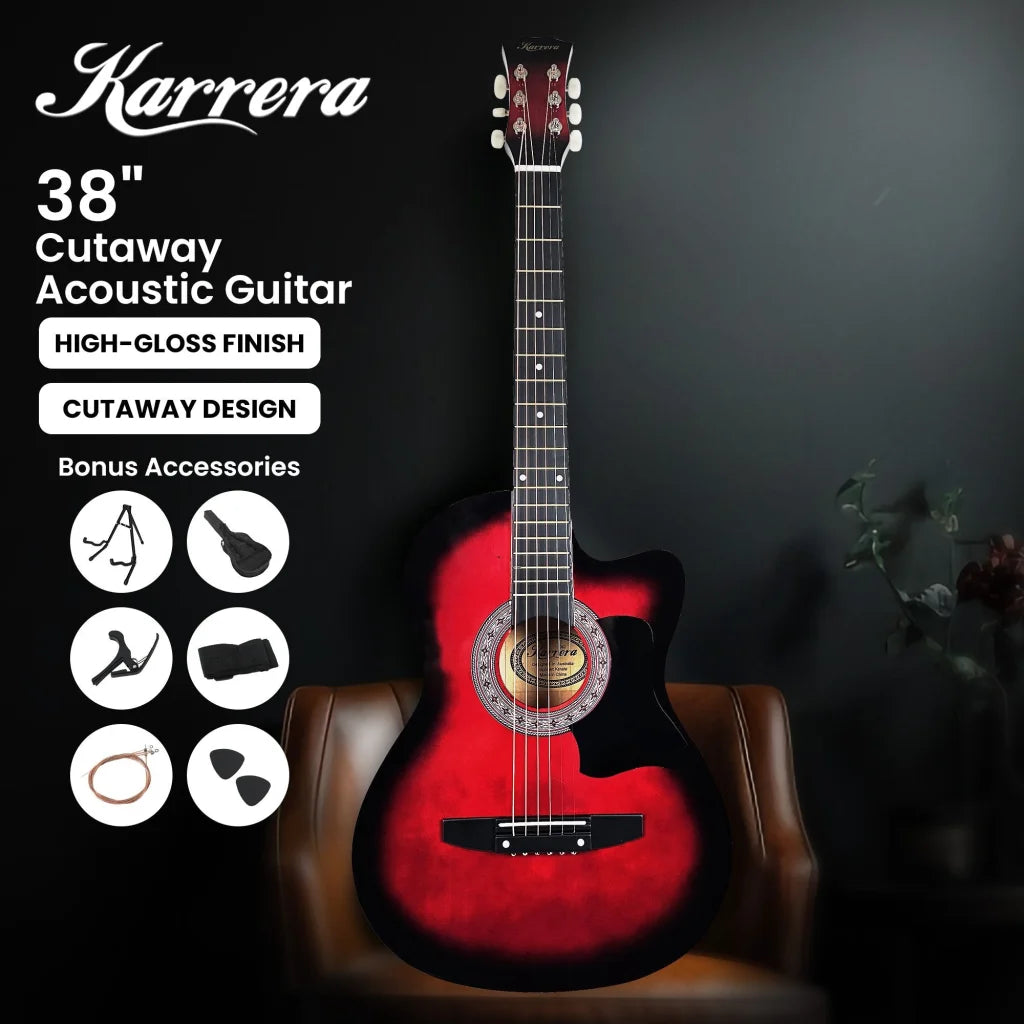 Karrera 38in Pro Cutaway Acoustic Guitar with guitar bag