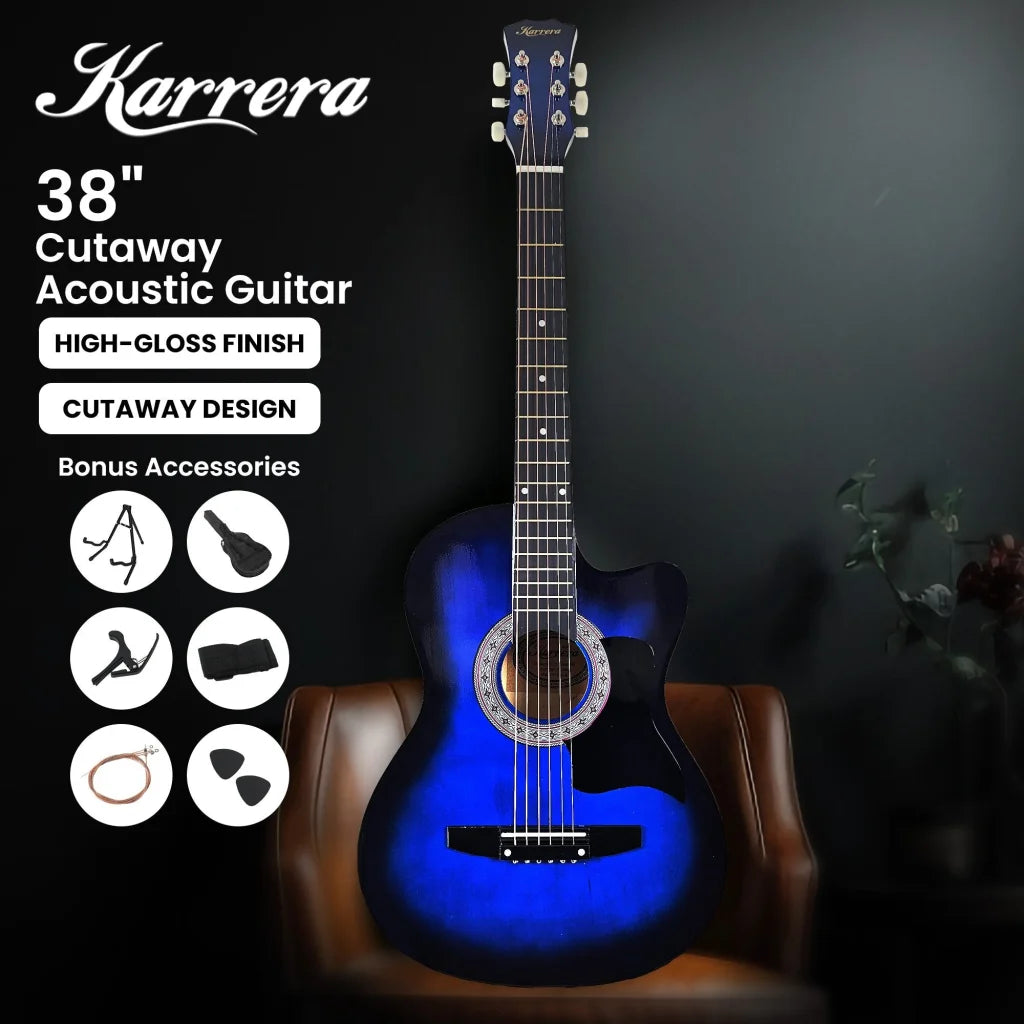 Karrera 38in Pro Cutaway Acoustic Guitar with Bag Strings