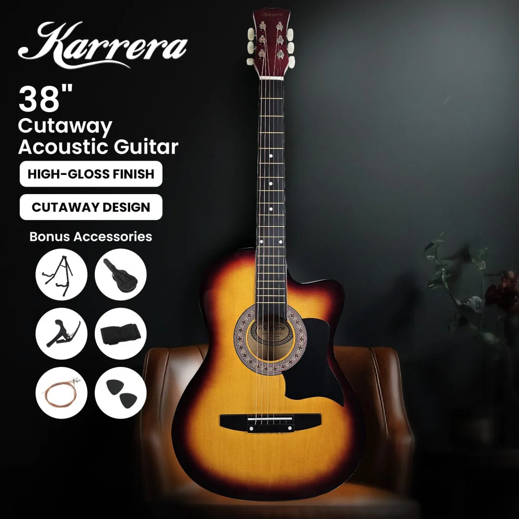 Karrera 38in Pro Cutaway Acoustic Guitar with Bag Strings