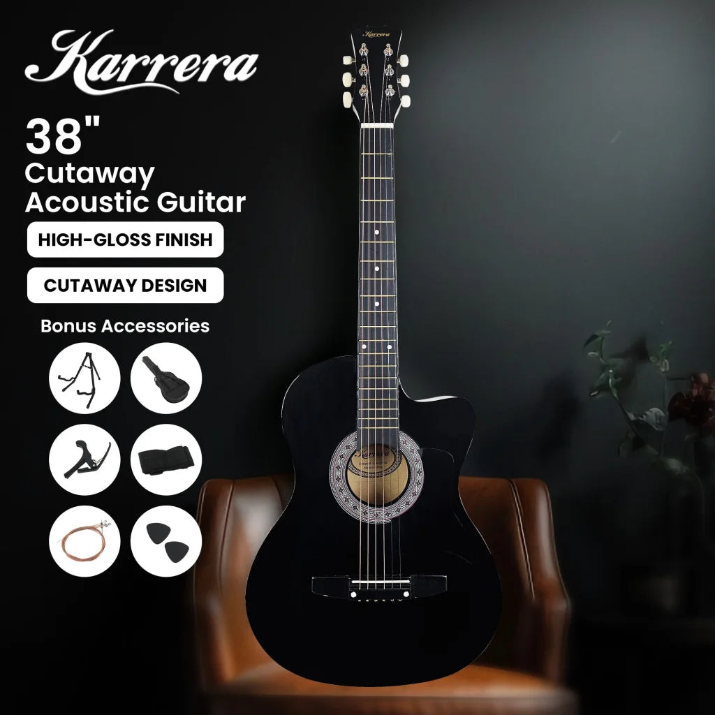 Karrera 38in Pro Cutaway Acoustic Guitar with Carry Bag
