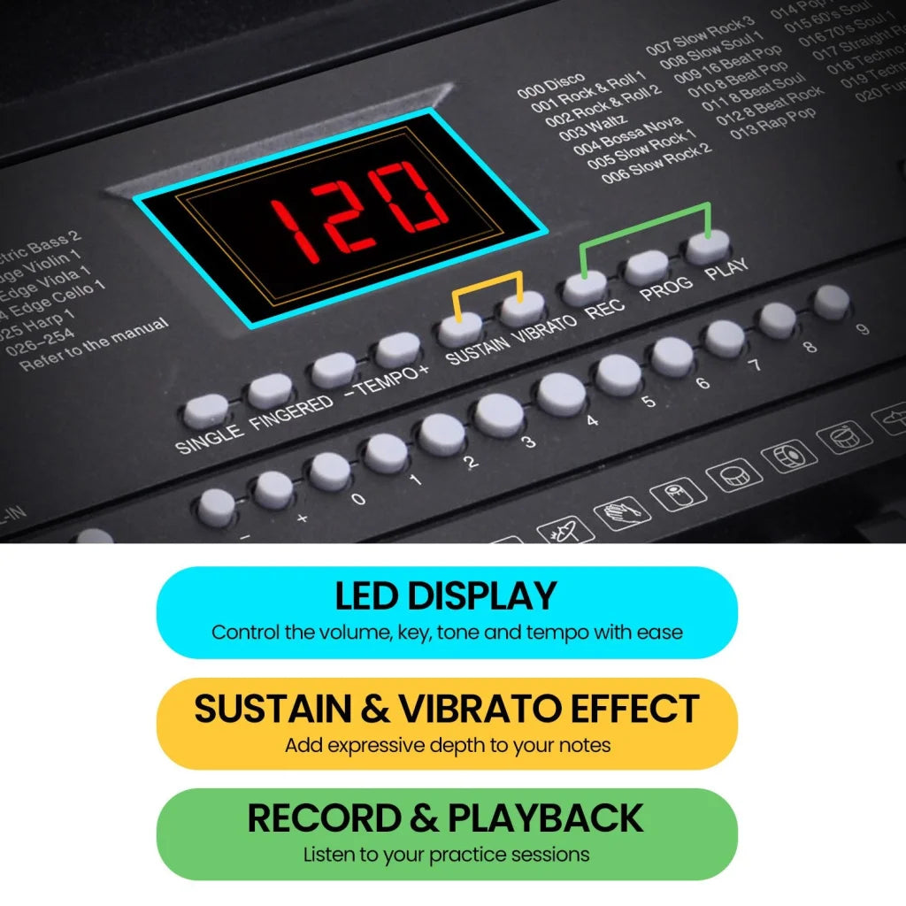 Karrera 61-key Electronic Led Keyboard 75cm Portable Piano