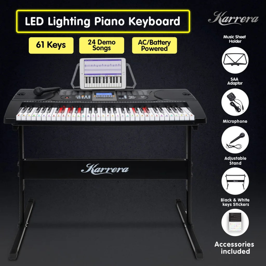 Karrera 61 Keys Electronic LED Keyboard Piano with Stand