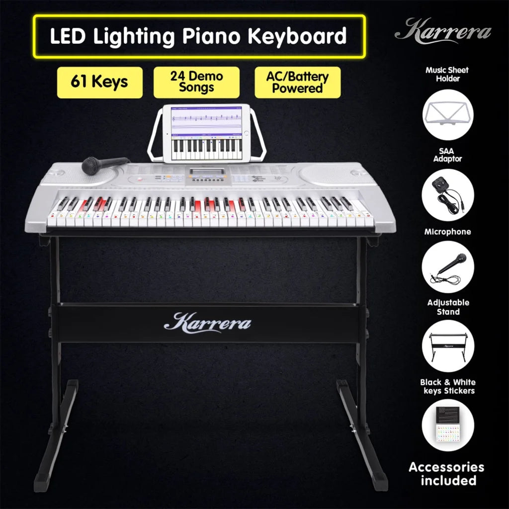 Karrera 61 Keys Electronic LED Keyboard Piano with Stand