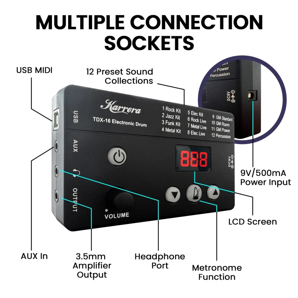 Karrera TDX-16 Electronic Drum Kit with LCD Toms Snares