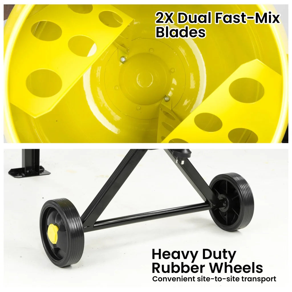 Kartrite Portable 63L Cement Concrete Mixer Dual Mix Blades