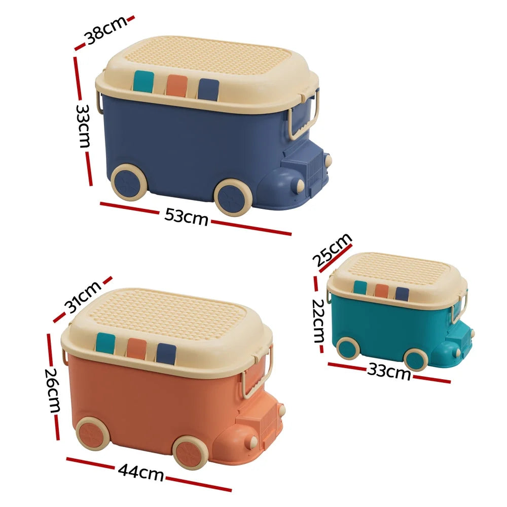 Keezi 3PCS Toy Storage Box Cute Car Toy Container Kids Toys