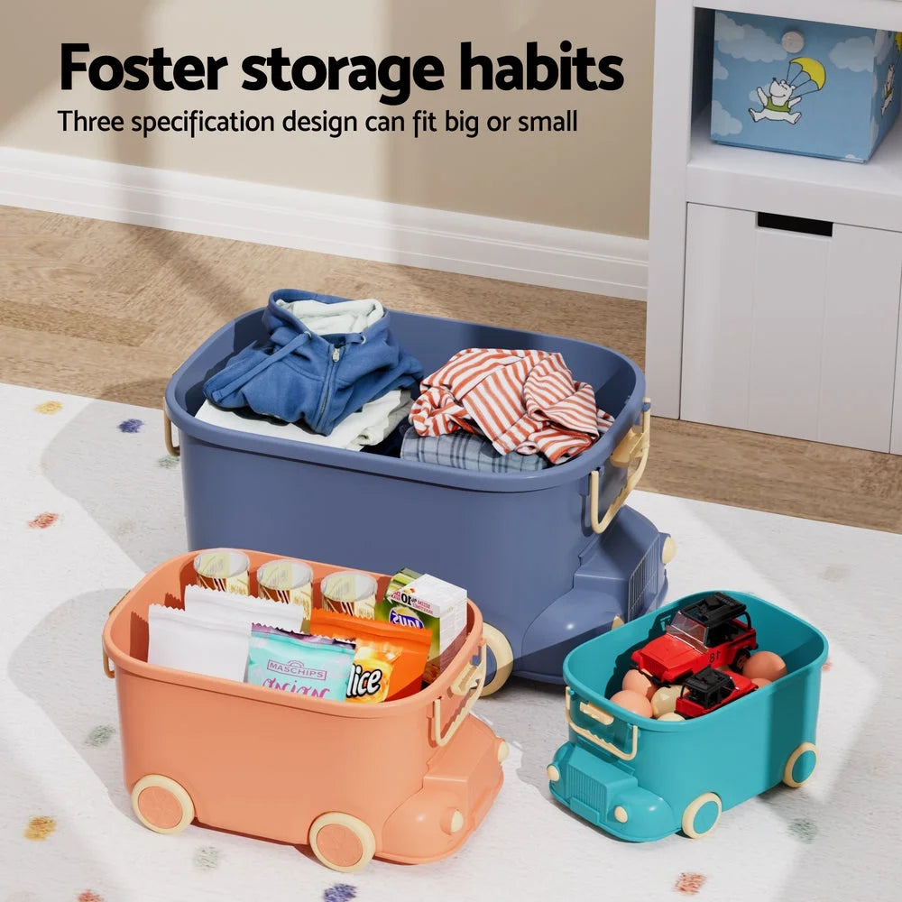Keezi 3PCS Toy Storage Box Cute Car Toy Container Kids Toys