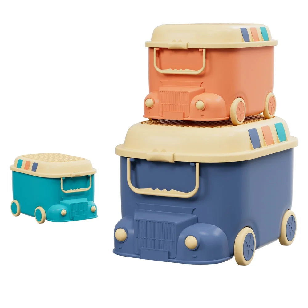 Keezi 3PCS Toy Storage Box Cute Car Toy Container Kids Toys