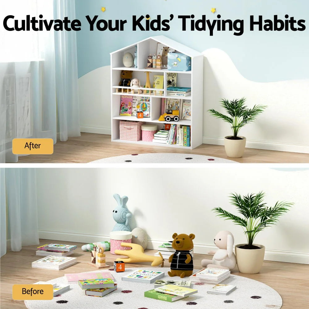 Keezi 4 Tiers Kids Bookshelf Wooden Bookcase Display