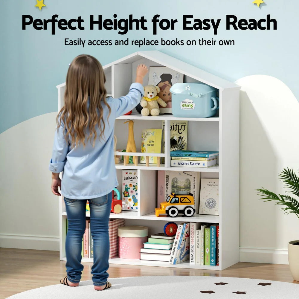 Keezi 4 Tiers Kids Bookshelf Wooden Bookcase Display