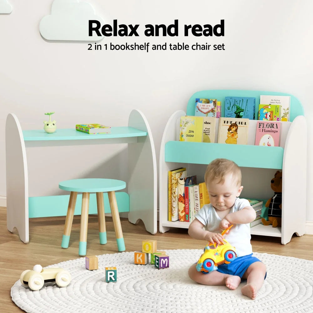 Keezi Kids Bookshelf 2 In 1 Table Chair Set Bookcase Toys