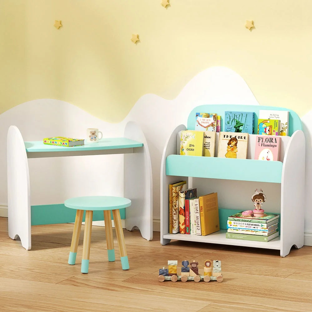 Keezi Kids Bookshelf 2 In 1 Table Chair Set Bookcase Toys